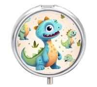 Pastillero redondo con espejo, organizador de píldoras de 3 compartimentos, portátil, pequeño, semanal, lindo dinosaurio, para bolso, bolsillo, viajes, vitaminas, suplementos