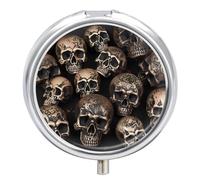 Pastillero redondo con espejo, organizador de píldoras de 3 compartimentos, portátil, pequeño, semanal, muchas calaveras se juntan, estuche para medicina para bolso, bolsillo, viajes, vitaminas,