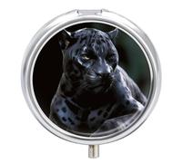 Pastillero redondo con espejo, organizador de píldoras de 3 compartimentos, portátil, pequeño, semanal, pantera negra, para bolso, bolsillo, viajes, vitaminas, suplementos