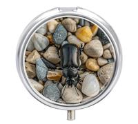 Pastillero redondo con espejo, organizador de píldoras de 3 compartimentos, portátil, pequeño, semanal, piedras e insectos, medecine para bolso, bolsillo, viajes, vitaminas, suplementos