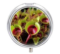 Pastillero redondo con espejo, organizador de píldoras de 3 compartimentos, portátil, pequeño, semanal, para plantas carnívoras, para bolso, bolsillo, viajes, vitaminas, suplementos