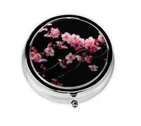 Pastillero redondo con estampado de flores de cerezo japonés, mini pastillero redondo, pastillero portátil con 3 compartimentos