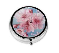 Pastillero redondo con estampado de flores de cerezo japonés, mini pastillero redondo, pastillero portátil con 3 compartimentos