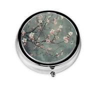 Pastillero redondo con estampado de flores de cerezo japonés, mini pastillero redondo, pastillero portátil con 3 compartimentos