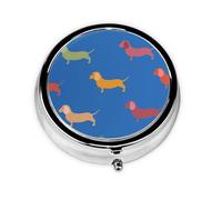 Pastillero redondo con estampado de perros salchicha lindo, pastillero portátil, organizador de medicamentos de viaje