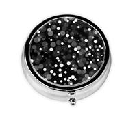Pastillero redondo con estampado de puntos en blanco y negro, pastillero portátil, organizador de medicamentos de viaje