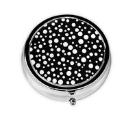 Pastillero redondo con estampado de puntos grandes, color blanco y negro, pastillero portátil, organizador de medicamentos de viaje