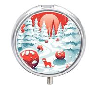Pastillero redondo con forma de bola de nieve roja, portátil, organizador de vitaminas, para bolsillo