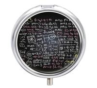 Pastillero redondo con fórmula matemática, portátil, organizador de vitaminas para bolsillo