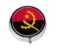 Pastillero redondo con la bandera de Angola, ligero y portátil, con 3 insertos de plástico, adecuado para llevar en bolsillos o carteras.