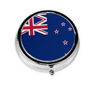 Pastillero redondo con la bandera de Nueva Zelanda, ligero y portátil, con 3 insertos de plástico, adecuado para llevar en bolsillos o carteras.