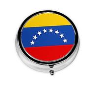 Pastillero redondo con la bandera de Venezuela. Organizador portátil de medicamentos diario, diseño fácil de transportar.