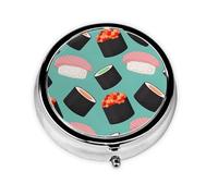 Pastillero redondo con patrón de comida sushi 1, bonito pastillero pequeño, mini pastillero, pastillero redondo de metal, pastillero de viaje