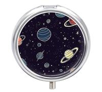 Pastillero redondo con patrón de estrella espacial, portátil, organizador de vitaminas para bolsillo