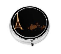 Pastillero redondo con silueta de la Torre Eiffel, se puede poner en la cartera, bolsillo, ligero y cómodo, pastillero de 3 compartimentos, pastillero portátil,