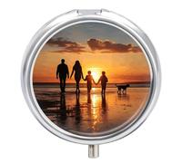 Pastillero redondo con texto en inglés "Family Walking Together", organizador portátil para medicinas, vitaminas, para bolsillo