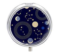 Pastillero Redondo Constelaciones Del Cielo Zodiacal Pastillero Portátil Organizador Vitaminas Contenedor Con 3 Compartimentos