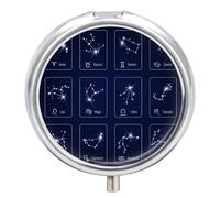 Pastillero Redondo Constelaciones Del Signo Del Zodiaco Pastillero Portátil Organizador Vitaminas Contenedor Con 3 Compartimentos