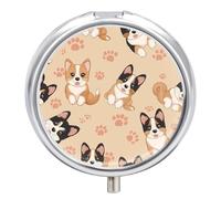 Pastillero Redondo Cute Korgi Cachorro De Perro Paws Prints Pastillero Portátil Organizador Vitaminas Contenedor Con 3 Compartimentos