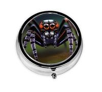 Pastillero redondo de 3 compartimentos con diseño de arañas tropicales, organizador de pastillas redondo de 3 compartimentos, pastillero portátil de viaje para viajes.