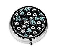 Pastillero redondo de 3 compartimentos con diseño de panda en blanco y negro, organizador de pastillas de viaje portátil para viajes.