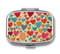 Pastillero redondo de 3 compartimentos, organizador de pastillas con patrón de corazón colorido, caja organizadora de medicamentos de metal, impermeable, caja organizadora para pastillas de viaje