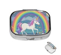 Pastillero redondo de 3 compartimentos, organizador de pastillas de unicornio y arco iris, caja organizadora de medicamentos de metal impermeable para viajes, contenedor de almacenamiento para
