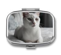 Pastillero redondo de 3 compartimentos, organizador de pastillas para gatos sentados en la cama, pastillero de metal, impermeable, organizador de medicamentos para viajes, contenedor de almacenamiento