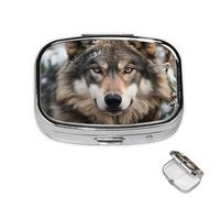 Pastillero redondo de 3 compartimentos, organizador de pastillas redondo para organizar el lmage of Wolf in The Snow Pillbox de metal, impermeable, organizador de medicamentos para viajes, caja de