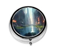 Pastillero redondo de 3 compartimentos The City On The Waterround, pastillero de viaje portátil para viajes.