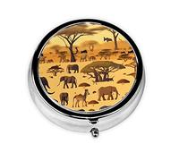 Pastillero redondo de animales de pastizales africanos. Organizador portátil de medicamentos diario, diseño fácil de transportar.