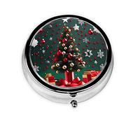 Pastillero redondo de árbol de Navidad, organizador redondo de 3 compartimentos, pastillero portátil para viajes.