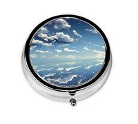 Pastillero redondo de cielo azul y nubes blancas, organizador redondo de 3 compartimentos y pastillero de viaje portátil para viajes.