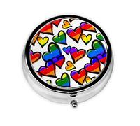 Pastillero redondo de colores arcoíris con corazones del orgullo gay, bonito pastillero pequeño, mini pastillero, pastillero redondo de metal, pastillero de viaje