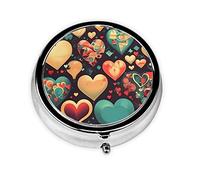 Pastillero redondo de corazones coloridos. Organizador portátil de medicamentos diario, diseño fácil de transportar.