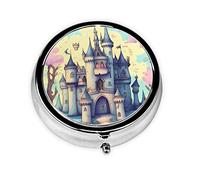 Pastillero redondo de Fairytale Castle. Organizador de medicamentos diario portátil, diseño fácil de viajar.