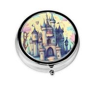 Pastillero redondo de Fairytale Castle, se puede poner en la cartera, bolsillo, ligero y cómodo, pastillero de 3 compartimentos, pastillero portátil,