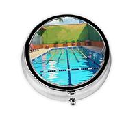 Pastillero redondo de flamenco y piscina, pastillero de 3 compartimentos, pastillero portátil, se puede poner en la cartera, bolsillo, ligero y cómodo