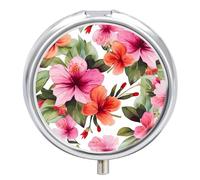 Pastillero redondo de flores hawaianas para bolso, organizador de píldoras de medicina de 3 compartimentos, pastillero portátil de viaje, pequeño contenedor de píldoras de metal para guardar vitaminas