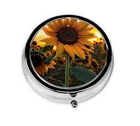 Pastillero redondo de girasol de granja, organizador redondo de 3 compartimentos, pastillero portátil de viaje para viajes.