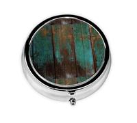 Pastillero redondo de grano de madera azul y verde, bonito pastillero pequeño, mini pastillero, pastillero redondo de metal, pastillero de viaje