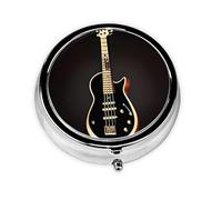 Pastillero redondo de guitarra negra, se puede poner en la cartera, bolsillo, ligero y cómodo, pastillero de 3 compartimentos, pastillero portátil,