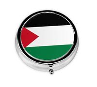 Pastillero redondo de la bandera del Estado de Palestina, se puede poner en la cartera, bolsillo, ligero y cómodo, pastillero de 3 compartimentos, pastillero portátil,