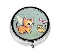 Pastillero redondo de mariposa gatito. Organizador portátil de medicamentos diario, diseño fácil de transportar.