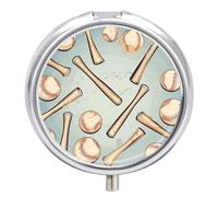 Pastillero redondo de metal con 3 compartimentos, portátil, bates de béisbol y organizador de píldoras de béisbol, pastillero de viaje para bolso de bolsillo, bonito soporte para pastillas para
