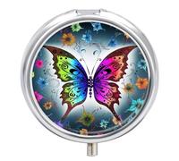 Pastillero redondo de metal con 3 compartimentos, portátil, colorido, mariposa, organizador de pastillas, pastillero de viaje para bolso de bolsillo, bonito soporte para píldoras para vitaminas,