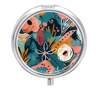 Pastillero redondo de metal con 3 compartimentos, portátil, colorido, patrón de flores, organizador de pastillas, pastillero de viaje para bolso de bolsillo, bonito soporte para pastillas para