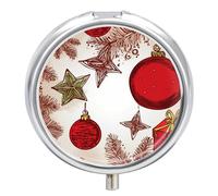 Pastillero redondo de metal con 3 compartimentos, portátil, decoración de Navidad, pastillero de viaje para bolso de bolsillo, bonito soporte para píldoras para vitaminas, medicamentos, aceite de
