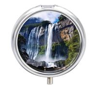 Pastillero redondo de metal con 3 compartimentos, portátil, hermoso organizador de pastillas de cascada, pastillero de viaje para bolso de bolsillo, bonito soporte para píldoras para vitaminas,