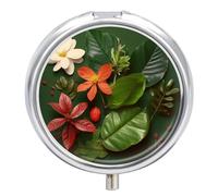 Pastillero redondo de metal con 3 compartimentos, portátil, hojas y flores, organizador de pastilleros de viaje para bolso de bolsillo, bonito soporte para píldoras para vitaminas, medicamentos,